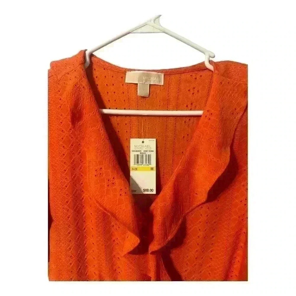 Michael Kors Burnt Orange Ruffled V-Wrap Top, Medium - Picture 2 of 5